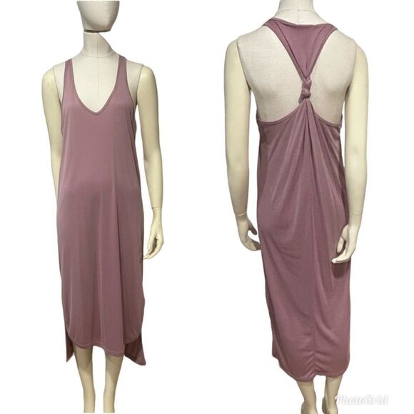 Revolve Mod Ref Deep V Neck Twist racer back Mauve Sundress Midi Dress - Picture 2 of 15